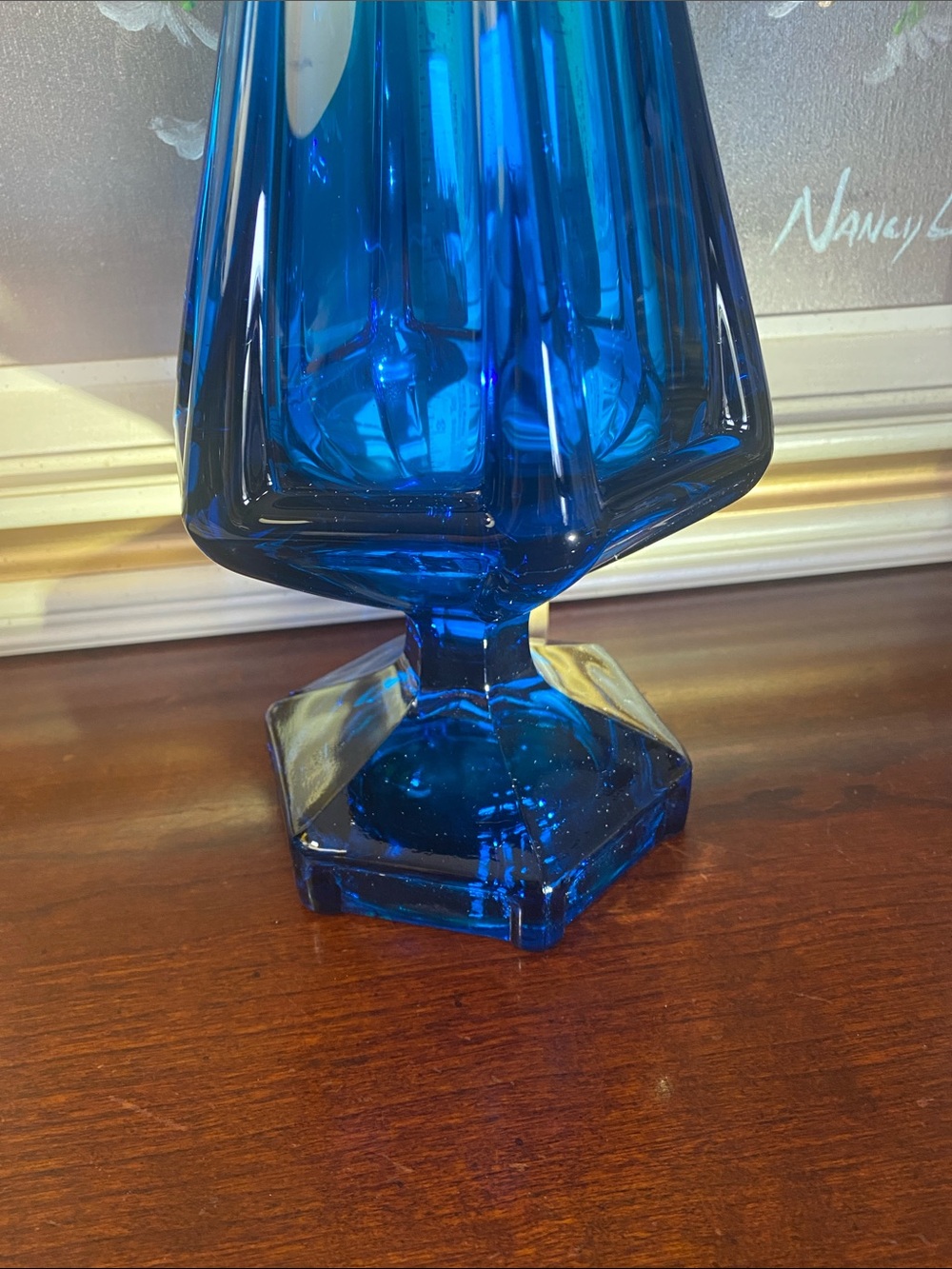 26" MCM Viking Glass Bluenique Epic Column Swung Floor Vase #7309 - Picture 5 of 14